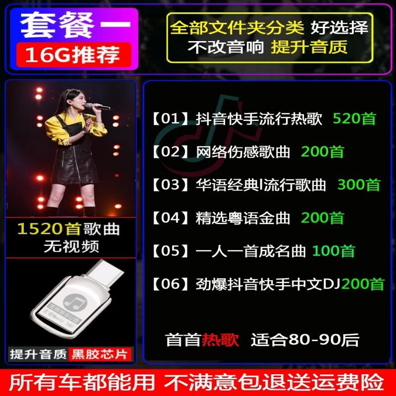 富盈讯Typec双接口车载U盘抖音歌曲无损高音质车用奔驰奥迪大众音乐优盘 套餐16g type-c优盘120  首 无视