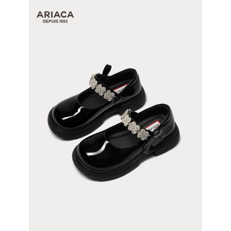 Ariaca新品/艾芮蘇兒童黑皮鞋春季小女孩水鉆公主鞋女童學(xué)院風(fēng)單鞋 黑色 30