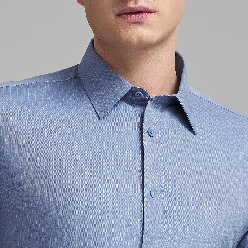 雅戈尔（YOUNGOR）2025秋冬季长袖衬衫男棉混纺面料羊毛绒内胆保暖衬衫温暖舒适 蓝色条纹VLBN119702HJA 42 （180/100A）