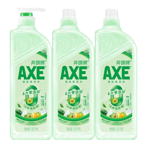 斧頭牌（AXE）金駿青梅果蔬餐具凈洗潔精1.01kg*3（泵+補(bǔ)補(bǔ)）6大零添加