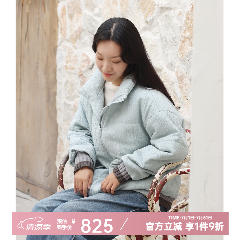 無色無味新款冬裝保暖棉襖編織上衣半高領防風厚外套亞麻棉服女裝 綠色 XL (40)
