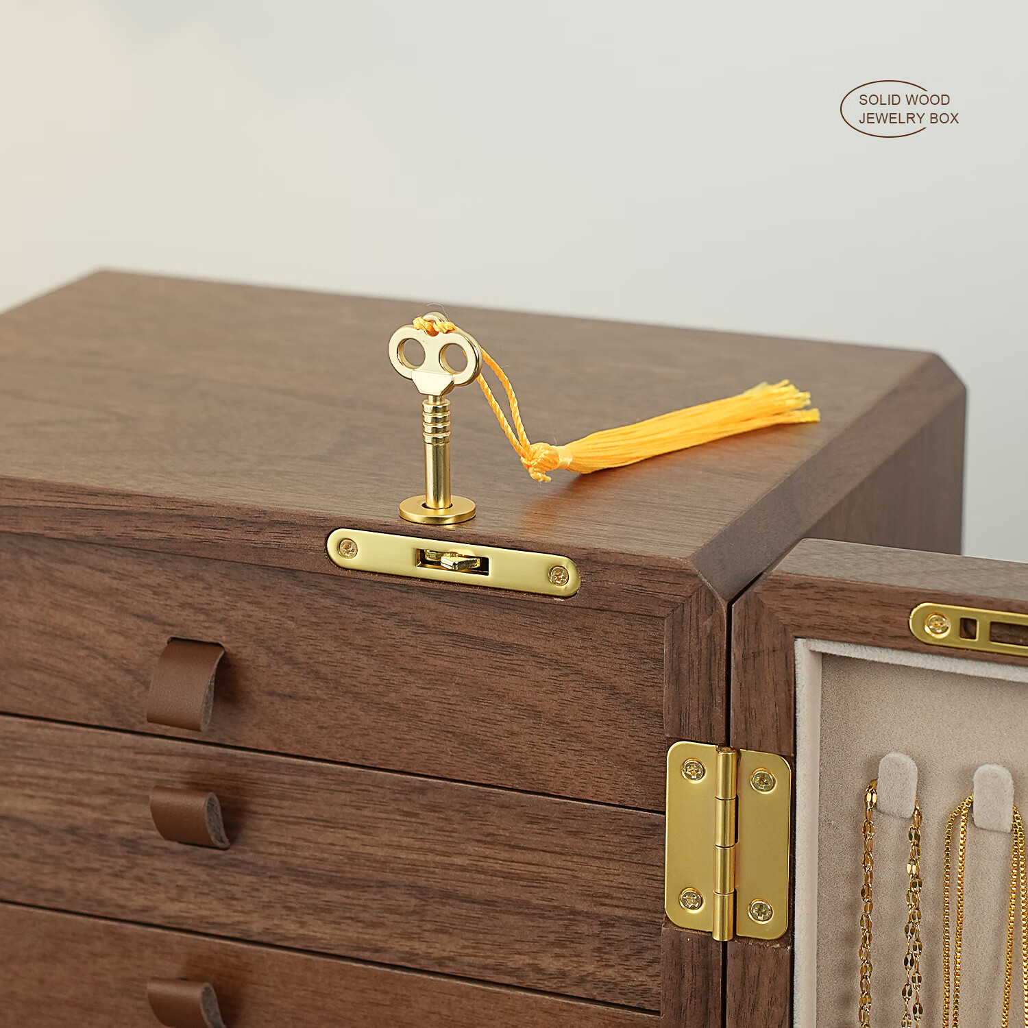 木久首饰盒桌面收纳盒高端轻奢耳环项链珠宝五金梳妆台多层饰品盒 五层首饰盒 海棠蝴蝶款【带锁带礼盒】 首饰盒