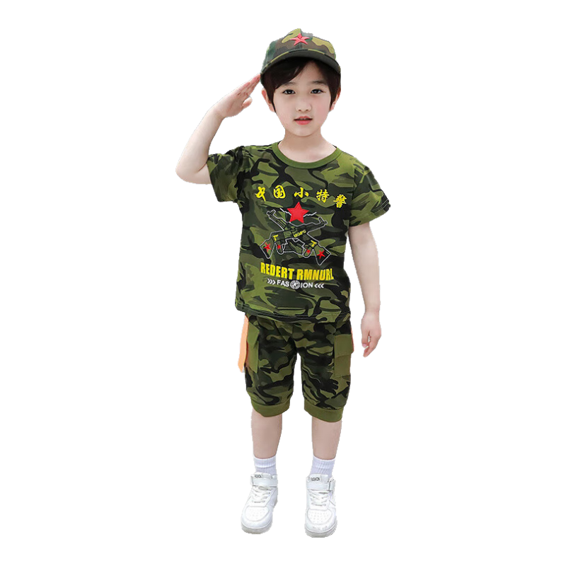 迪士尼（Disney）兒童兒童表演服夏季套裝男童兵裝小特警女童幼兒園演出服 迷彩綠色 120 cm