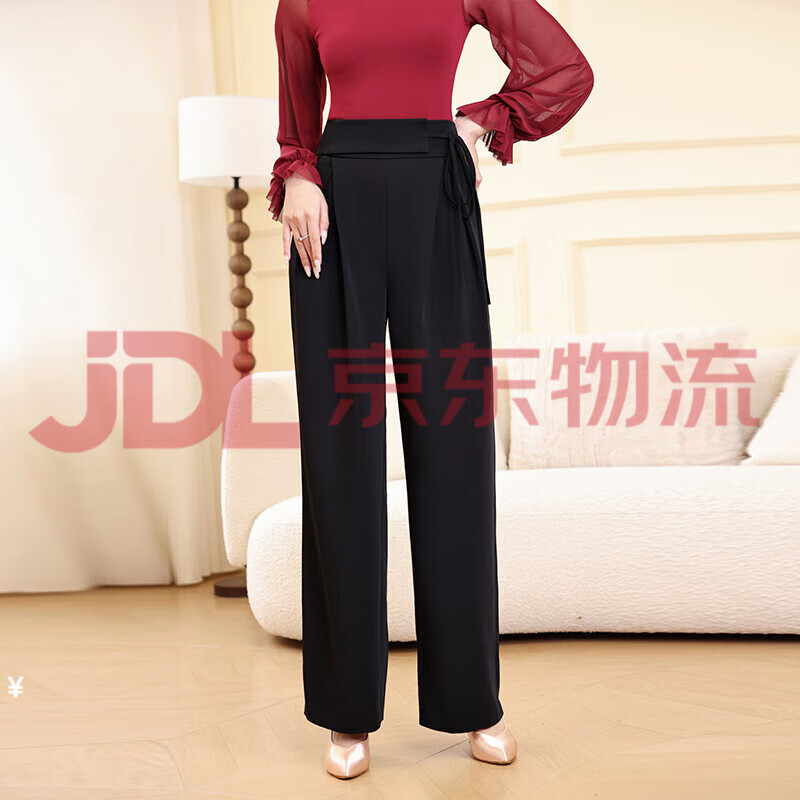 貝蒂（BD）官方正品新品摩登舞褲女國標舞綁帶直筒褲拉丁交誼舞女褲吉特巴褲 黑色 M 29【腰圍74c左右】