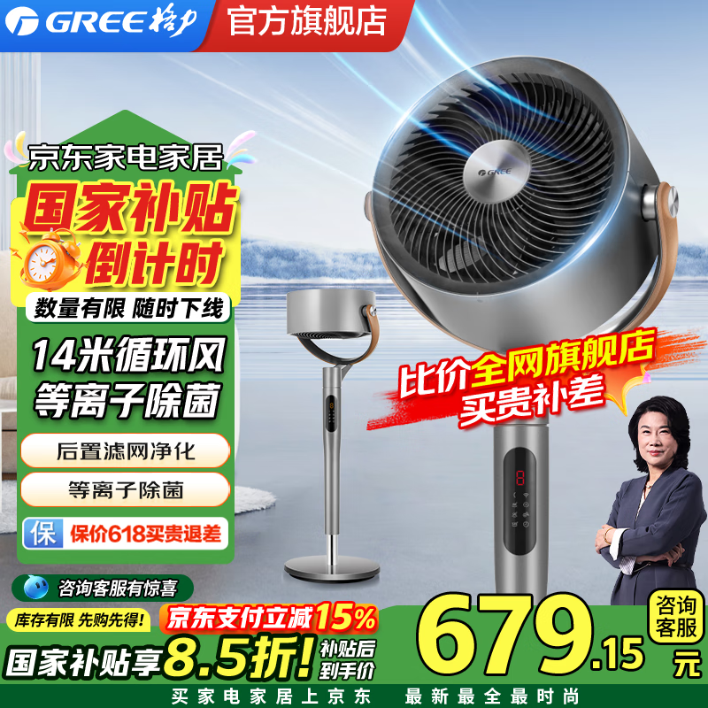 格力（GREE）环扇家用直流变频电风扇落地扇等离子除菌电扇智控预约涡轮换气扇 等离子除菌喷涂款FXDZ-2305Bag5 除菌除醛款FXDZ-2307Bg5