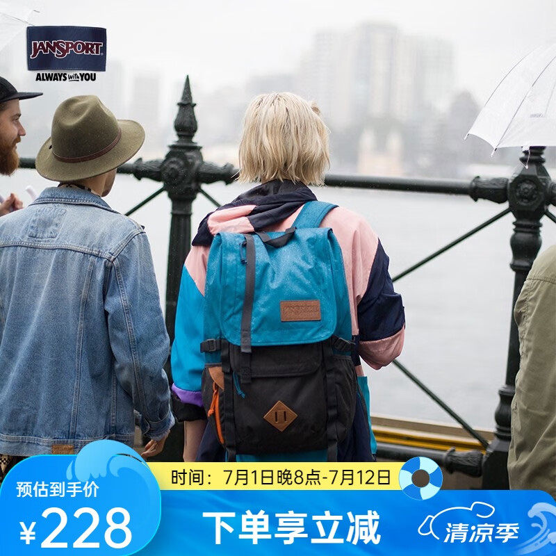 JANSPORT杰斯伯双肩包男女户外旅行运动登山背【下单前请认真看瑕疵说明】 0F3 冷藍（瑕疵）
