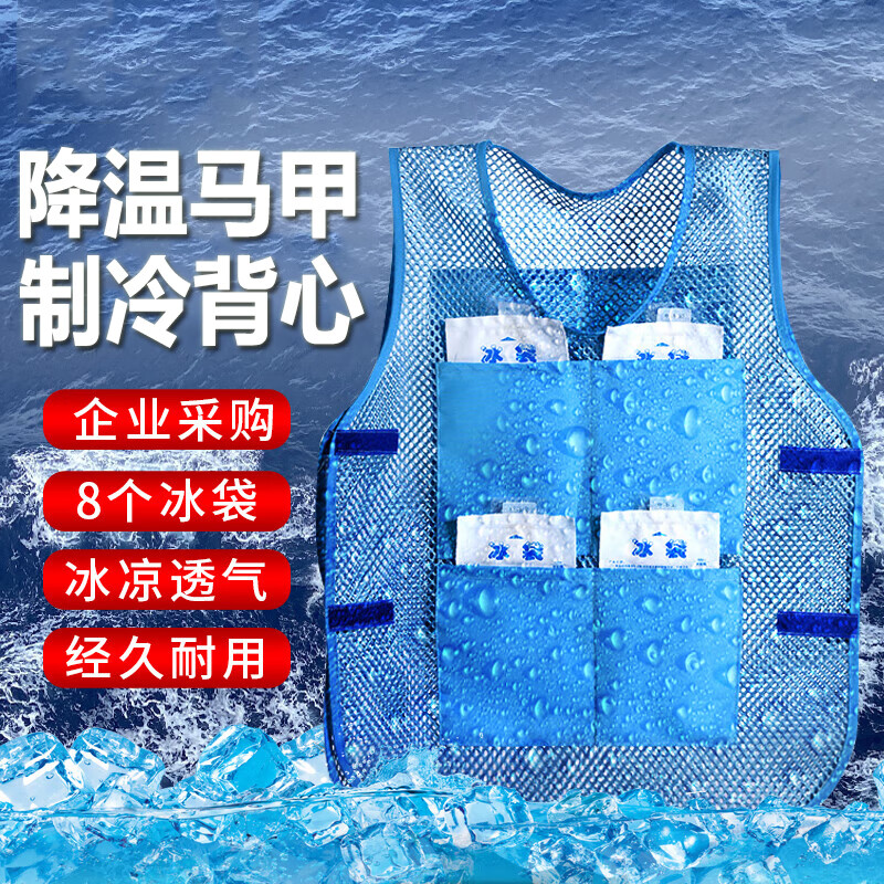 淘盾空调马甲制冷马甲制冷降温马甲空调衣服空调服户外工地工人劳保服制冷空调服空调马甲 天蓝色网状降温马甲+8个冰袋