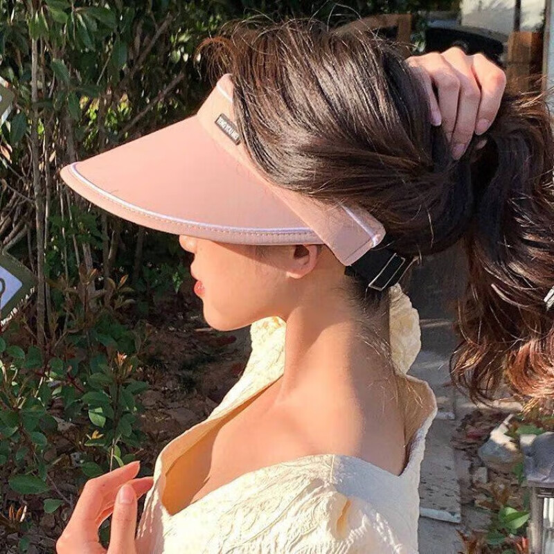 |防晒帽子大帽檐女夏季遮阳帽空顶太阳帽2024网红款 防晒遮阳-可折叠-蜜桃粉-1个装 无规格