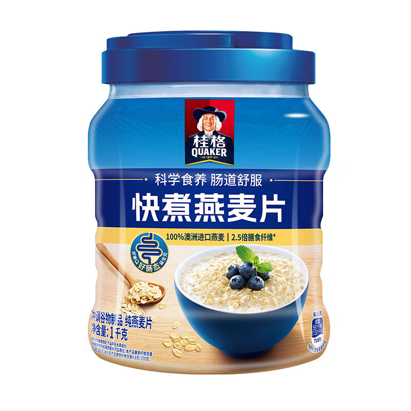 桂格（QUAKER）快煮燕麦片罐装冲饮谷物原味煮食营养燕麦片桶装早餐 1000g*1罐