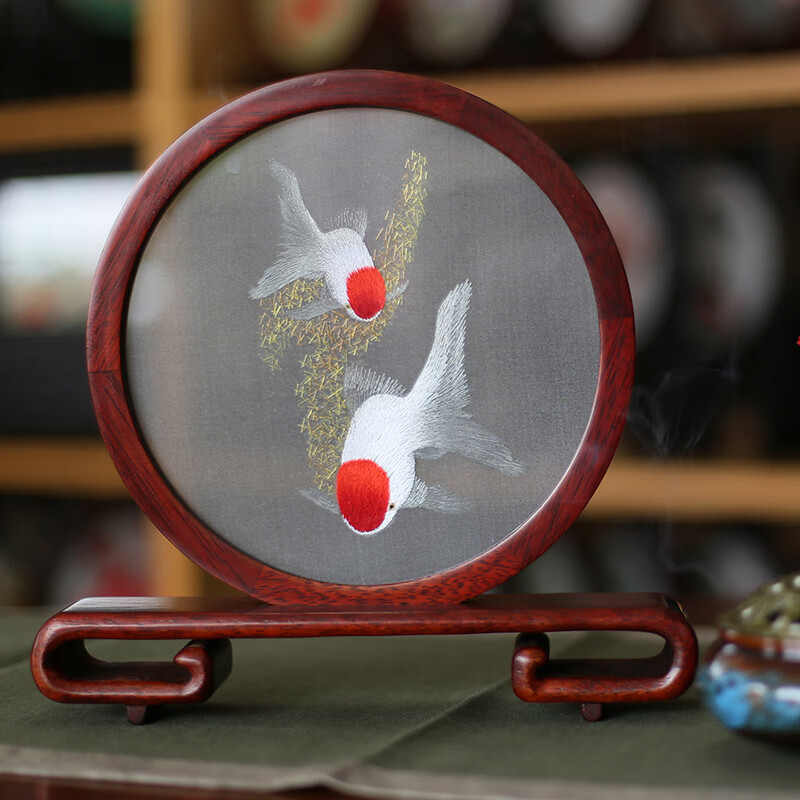 红娘雅绣湘绣手工刺绣成品摆件双面绣禅意国风创意荷花鸟蜀绣苏绣礼物礼盒 事事如意