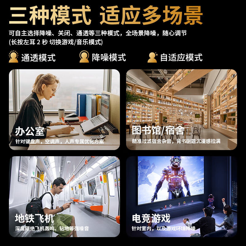 KO-STAR贯尔无线蓝牙耳机ANC主动降噪V6.0音乐游戏运动耳机入耳式HiFi音质通话长续航适用于苹果华为小米 幻夜黑【主动降噪+全景音效+升级APP】