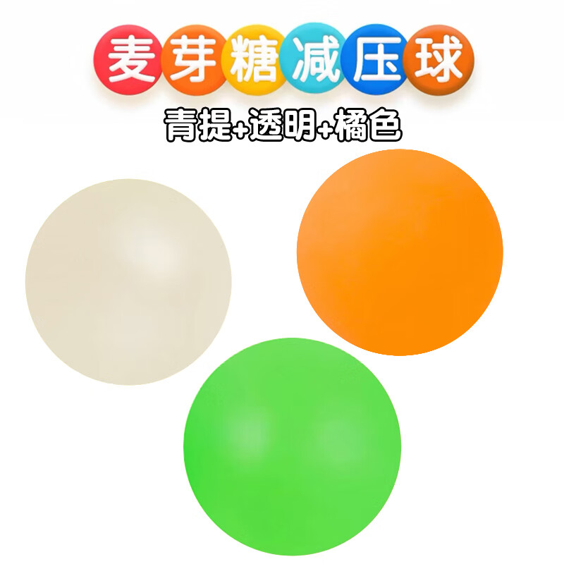 MPPMCK儿童解压玩具麦芽糖捏捏乐慢回弹手作球益智礼物生日透明糖浆球 三个装【青提色+透明白+橘色】