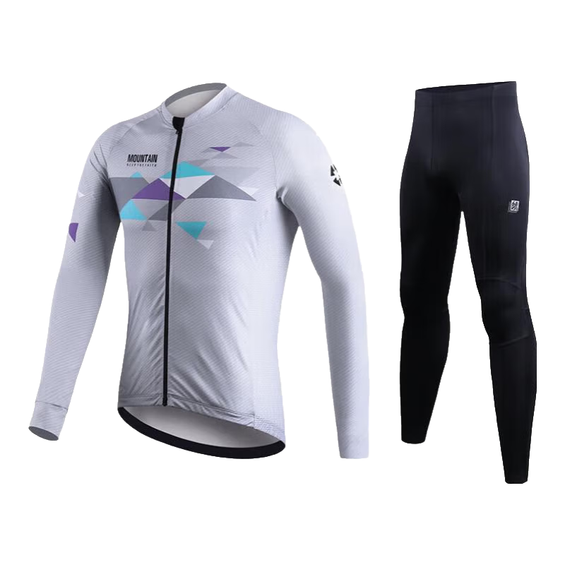 思帕客（Spakct）騎行服長袖上衣男士公路山地自行車春夏季運動套裝 冰河灰+信仰背帶長褲（套裝） M