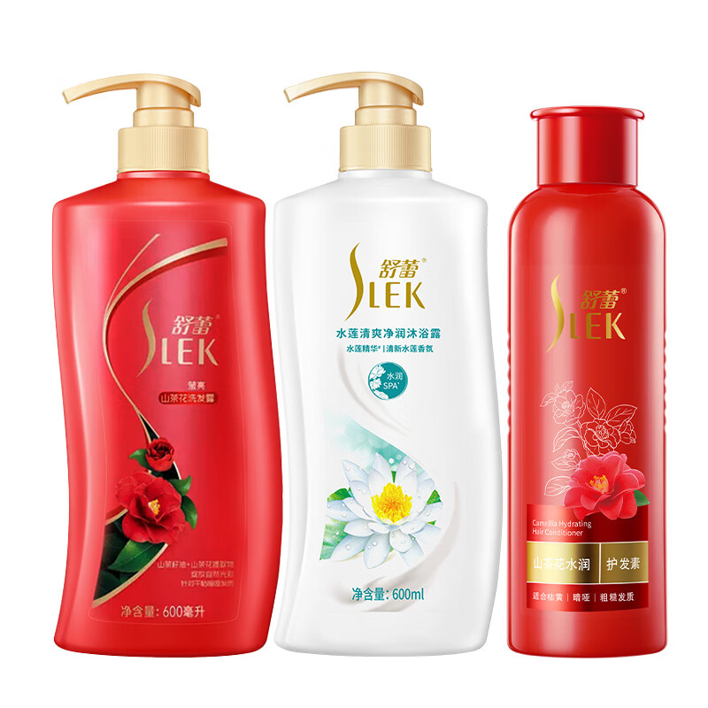 舒蕾洗发水护发素沐浴露三件套大瓶家庭套装蚕丝柔顺丝滑洗发露男女士 山茶花洗护沐三件套1.7L
