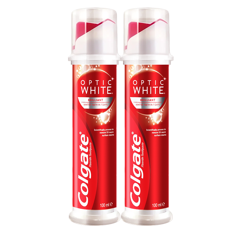 高露洁（Colgate）【港版直立式】欧洲进口光感白耀白直立按压泵式美白牙膏100ml*2
