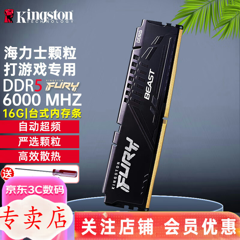 金士顿 金士顿 DDR5 5200 台式机内存条 Beast野兽系列内存 野兽 16G  32G DDR5 超级野兽 C30-6000 16G
