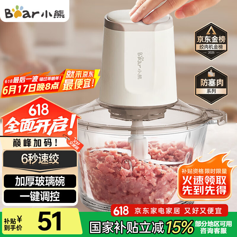 小熊（Bear）绞肉机家用 绞馅机 碎肉机 电动多功能料理搅拌机打肉机饺子肉馅蒜蓉机 搅肉机QSJ-E03C8 约2L