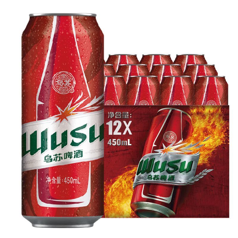 烏蘇易拉罐啤酒整箱經(jīng)典黃啤450ml*12罐裝 烏蘇* 450mL 12罐