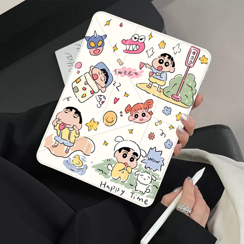 适用iPad保护壳pro11寸11代卡通彩绘Air7/6三+Y折平板壳防摔轻薄 卡通【BB297】横竖支撑笔槽款 iPad air7-10.9寸