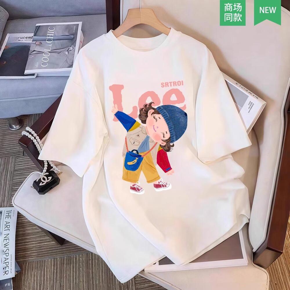 LEESRTROI短袖T恤男女同款2025夏季新款潮牌休闲宽松ins百搭纯棉宽松印花 珍珠白 S (80-100斤)