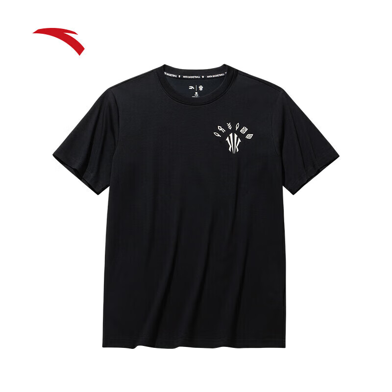 安踏（ANTA）凯里欧文系列冰丝短袖男女同款t恤抗菌休闲T恤宽松上衣 基础黑-3 M (女生选购建议偏小一码)