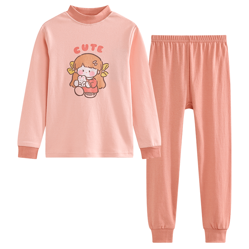 紅豆兒童純棉內衣套裝男女童秋衣秋褲睡衣棉毛衫套裝M1250胭粉140