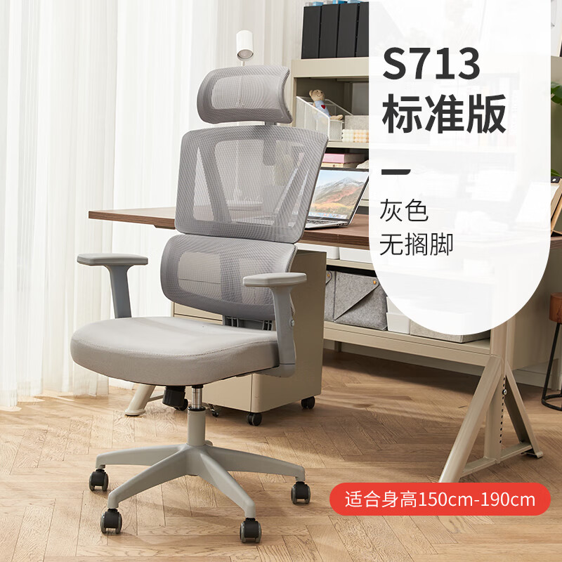 八九間人體工學(xué)椅辦公椅家用久坐舒適可躺護(hù)腰可升降書房電腦椅子 713-標(biāo)準(zhǔn)版-灰色-無(wú)擱腳 尼龍腳_ 升降扶手