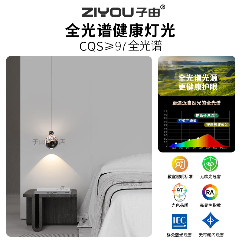 子由意式极简床头吊灯 轻奢创意高级感手扫感应可升降玄关吊线灯 手扫开关 升降款 L100mm-三色