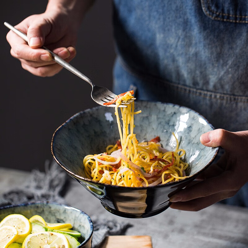 inscription 创意灰蓝大理石纹陶瓷碗盘餐具饭碗沙拉碗盘菜盘牛排盘鱼