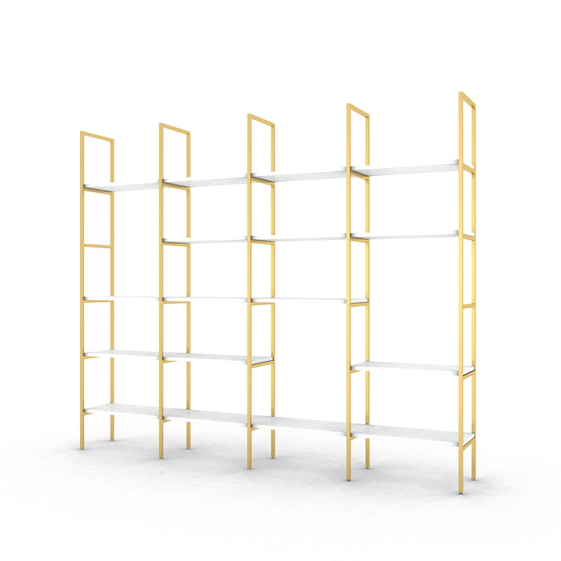 可定做 精甄 客厅置物架落地ins北欧花店花架美容院美甲店展示架收纳架网红客厅屏风隔断装饰架 金色架白色木板 四层板长100*30*173CM高