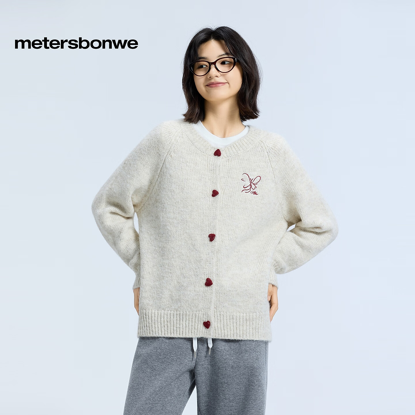 美特斯邦威毛衣女新款休闲针织毛开衫外套韩系保暖上衣 纸莎草白 L 165/88A