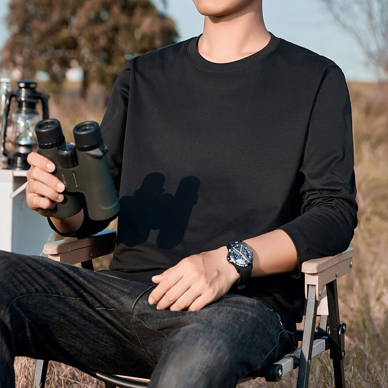 森马270g重磅纯棉长袖t恤男圆领打底衫2025秋季新款内搭宽松厚实卫衣 黑色【工艺升级】 3XL (适合170-190斤)