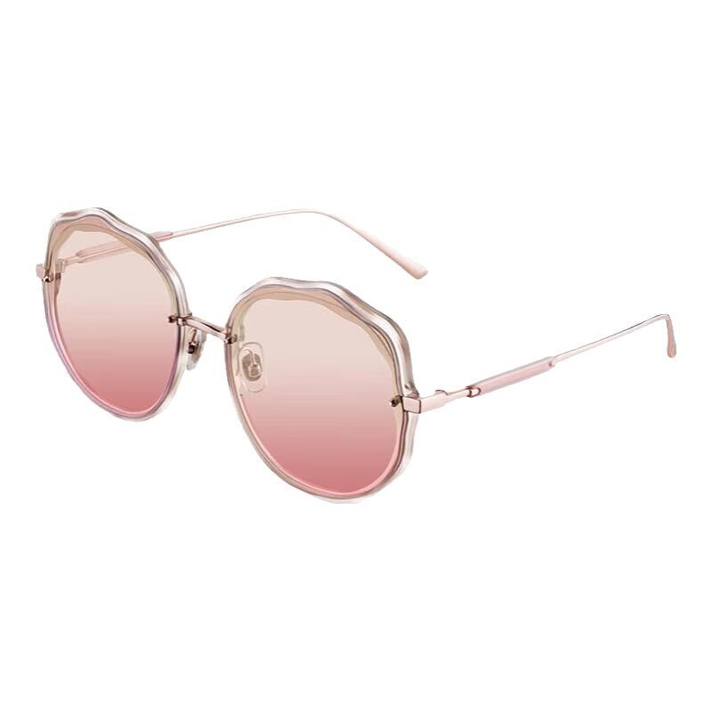 海倫凱勒（HELEN KELLER）太陽鏡墨鏡女復(fù)古圓框花瓣美顏鏡仙女風(fēng)墨鏡太陽鏡H2223 H2223N37-透明框+漸近上粉下紅