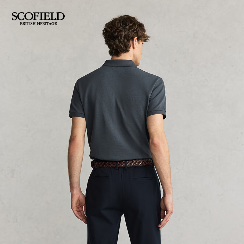 Scofield男士25年夏季新款商务休闲含桑蚕丝棉质透气翻领POLO衫 深灰色 L (175)