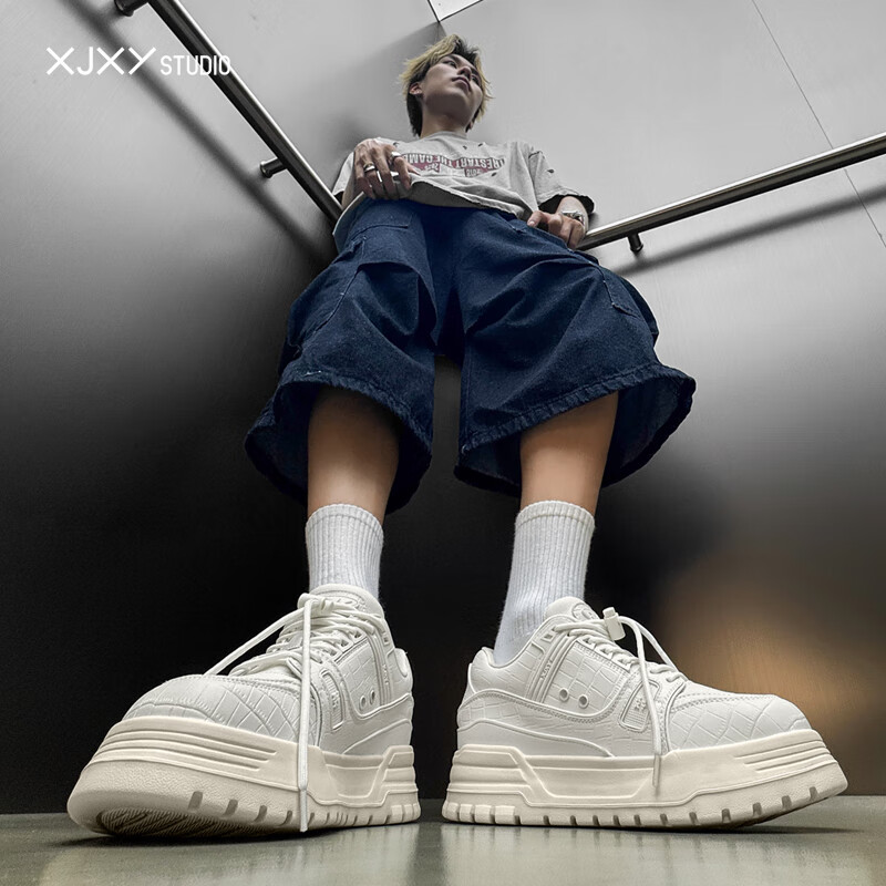 XJXY7cm增高鞋子男鞋 新款秋季透气防臭跑步小白搭鞋男士休闲运动版鞋 白色隐形增高7cm 44