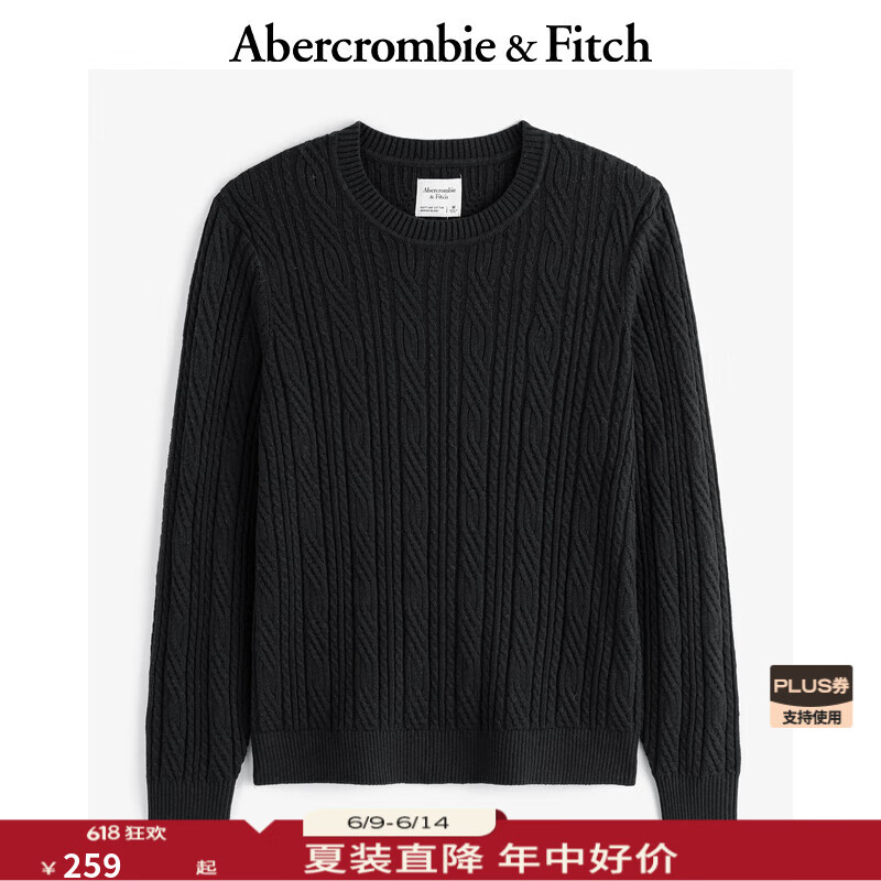 ABERCROMBIE & FITCH男裝24秋冬款經(jīng)典小麋鹿絞花黑色多色針織衫毛衣KI120-4197 黑色 M (180/100A)