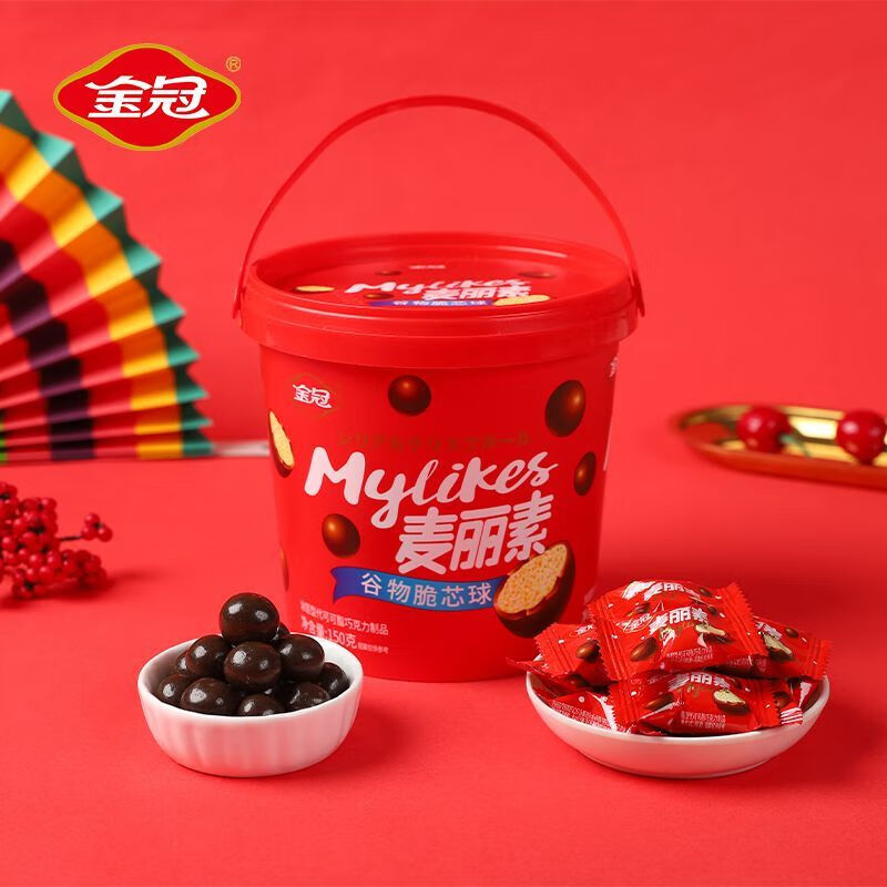 金冠麥麗素桶裝巧克力豆兒童零食醇香濃郁(代可可脂)素桶裝巧克力豆兒 巧克力味150g桶裝