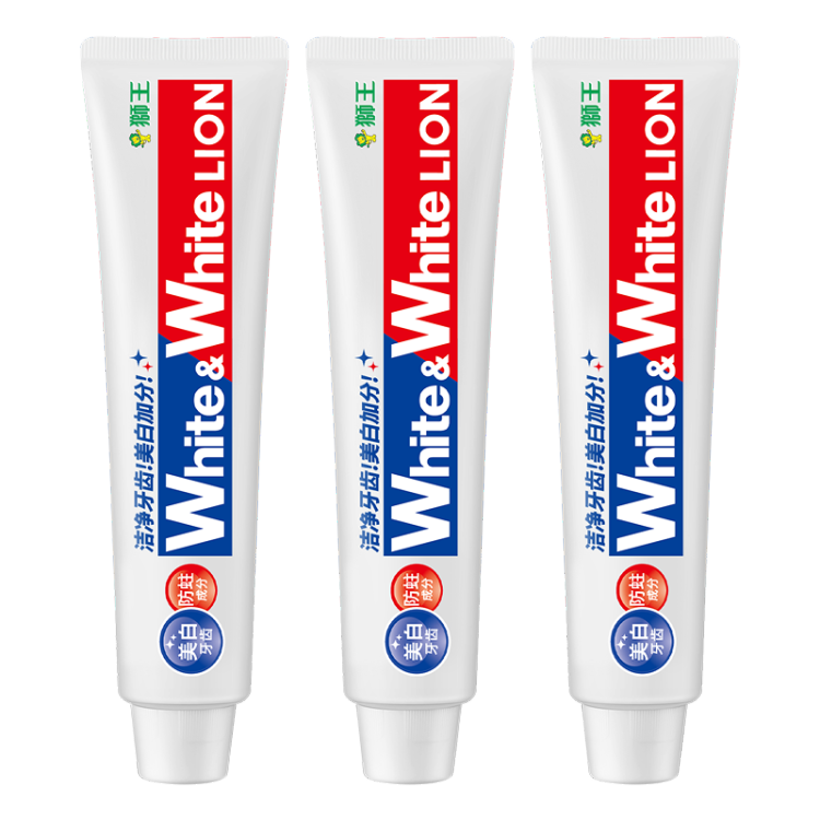 狮王(Lion)Whitewhite进口美白牙膏荷兰薄荷150g×3大白管去黄去牙渍