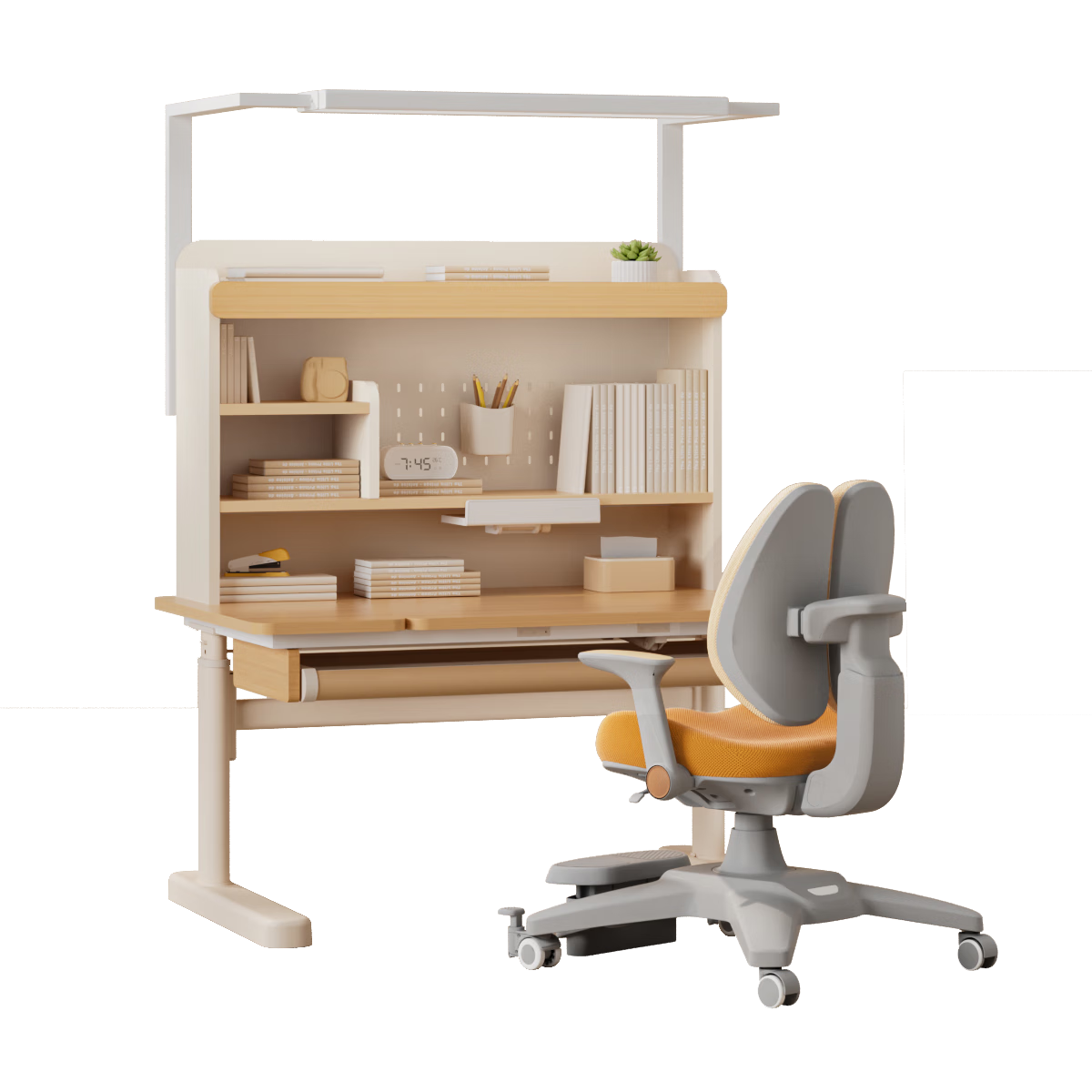 愛(ài)果樂(lè )學(xué)而不凡兒童學(xué)習桌椅寫(xiě)字桌實(shí)木書(shū)桌兒童書(shū)桌套裝 E7收納集成艙 1m實(shí)木桌+燈+G6Max橘色 贈送學(xué)習大禮包