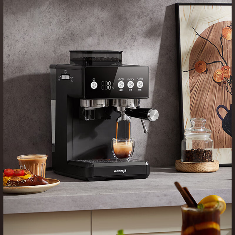AEOMJK艾摩客CM5540冷萃咖啡机研磨一体液晶显示屏 意式半自动家用20BAR美式打奶泡办公室咖啡机