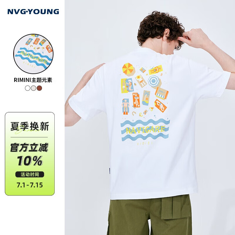 NVG·YOUNG意大利小帆船纯棉休闲短袖t恤男士夏季时尚潮流情侣体恤衫