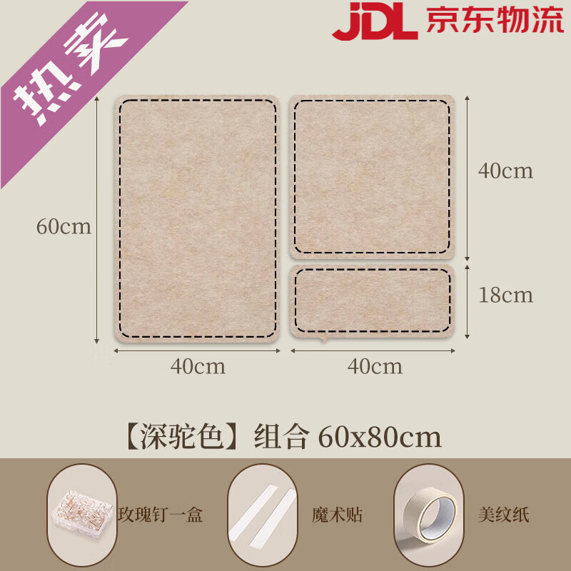 長(zhǎng)遠(yuǎn)（changyuan）毛氈板墻貼照片墻背景板掛墻面粘相片框展示羊毛氈版墻貼免打孔愿景拍立得墻壁裝飾創(chuàng)意書(shū)桌文化軟 深駝60x80組合