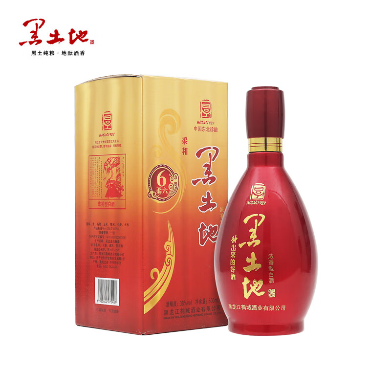 黑土地 白酒42度 浓香型东北纯粮食酒 42度 500ml 1瓶 柔和6单瓶盒装