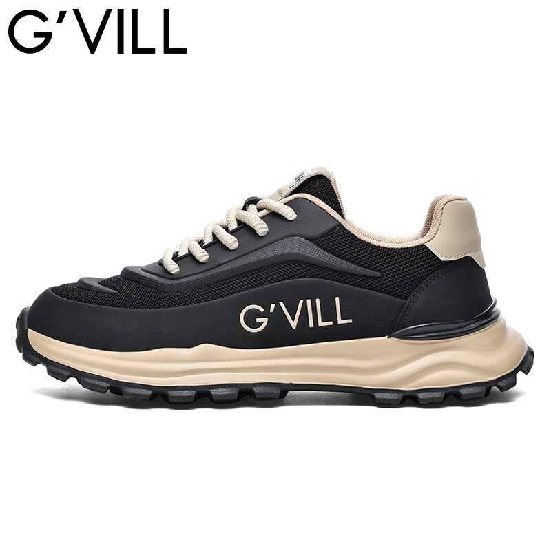 贵之步新款秋冬季舒适软底防滑缓震休闲鞋男款厚底增高运动鞋男鞋 黑杏 G003 42 （运动鞋码）