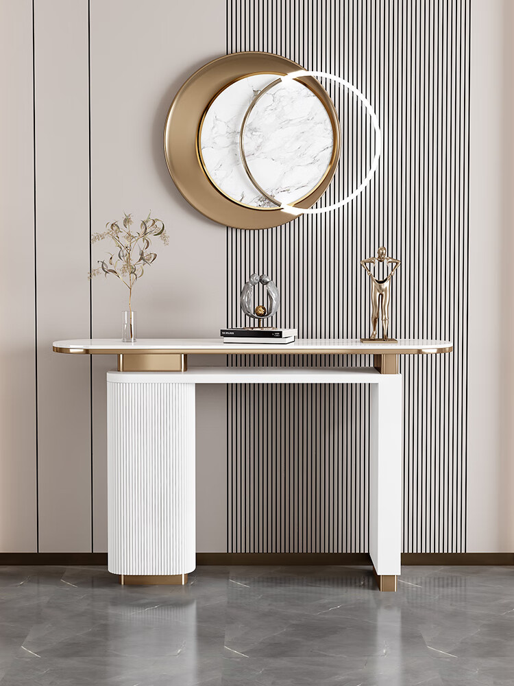杜乐斯轻奢岩板玄关桌简约入户条案装饰玄关柜半圆玄关台靠墙窄桌端景