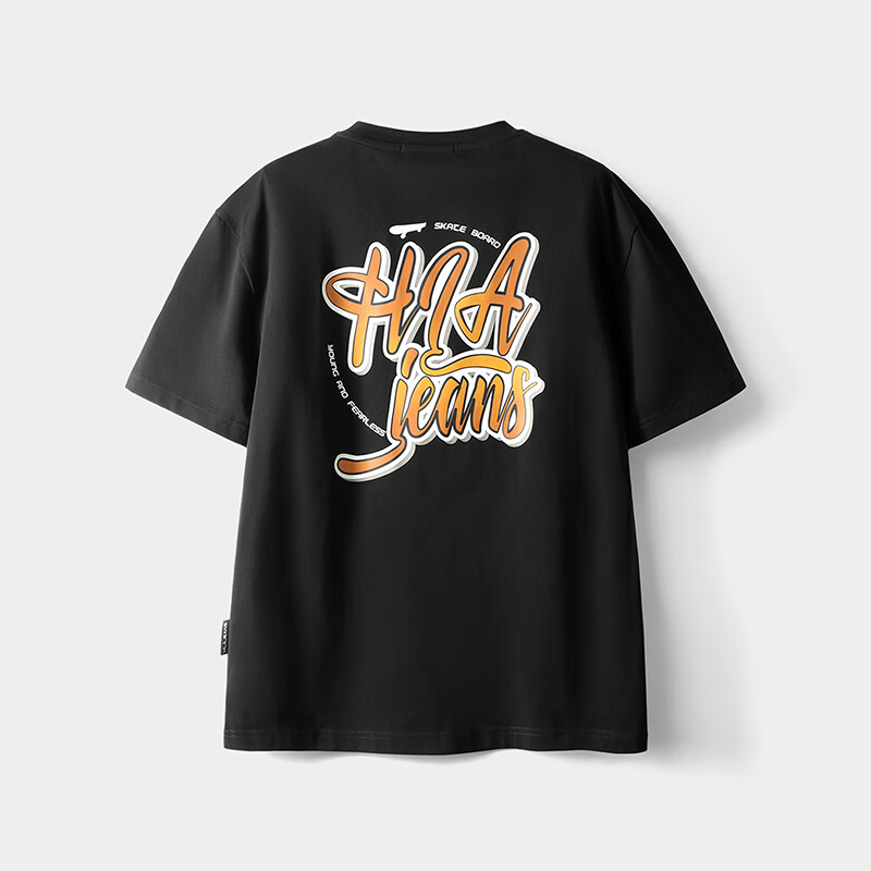 黑鲸趣味字母印花短袖T恤男宽松圆领短t男舒适休闲 黑色27 S