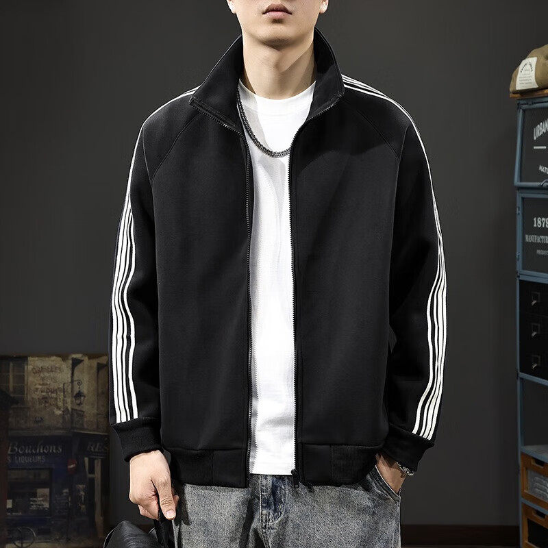 新百伦高端开衫卫衣外套男士秋冬新款潮流加绒加厚夹克男运动休闲上衣 藏青 常规 XL 码【合适145-165斤】