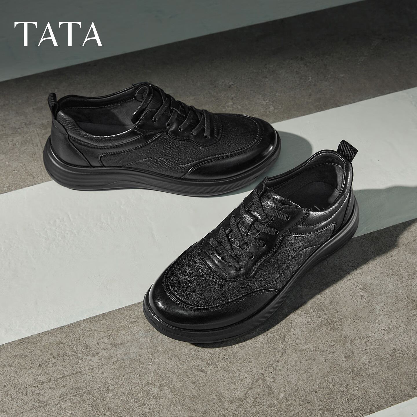 他她（TATA）2025秋商场同款舒适百搭休闲男鞋新款休闲皮鞋QGX01CM5 黑色 40