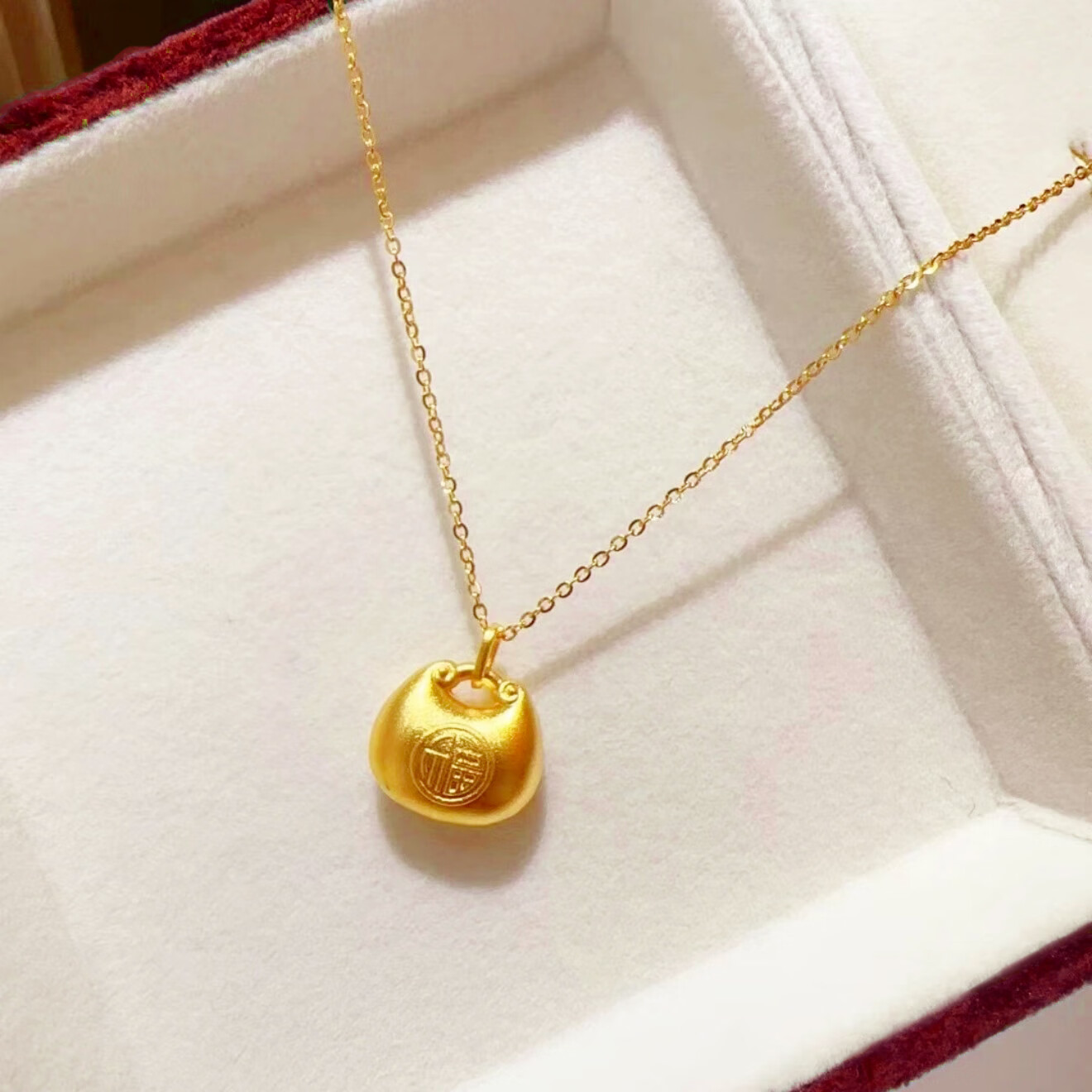 古法小胖福项链女金色福袋吊坠锁骨链套链实心送闺蜜女友节日礼物 小胖福项链