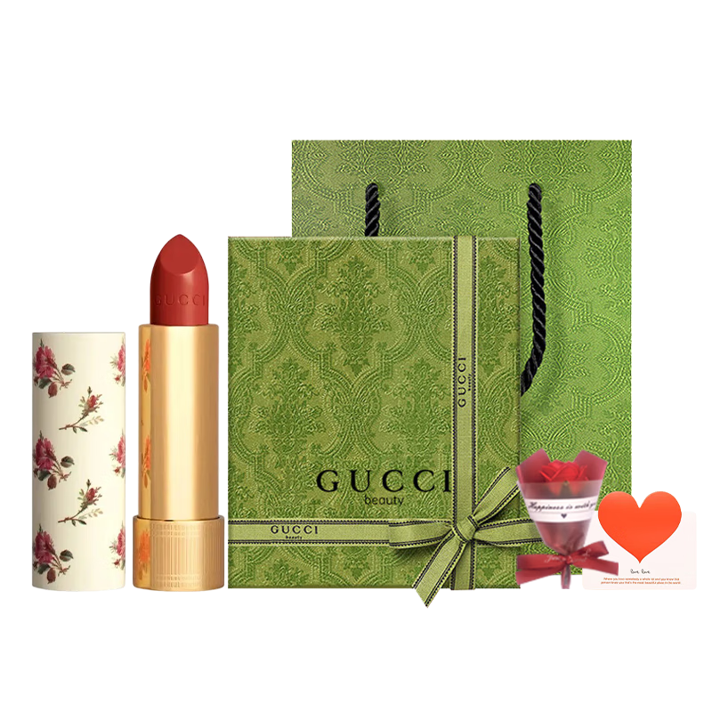 古馳（GUCCI）口紅絨霧啞光505唇釉208化妝品套裝唇釉情人節禮物送女生女友禮盒 【熱賣(mài)】絲潤碎花505#意式紅棕